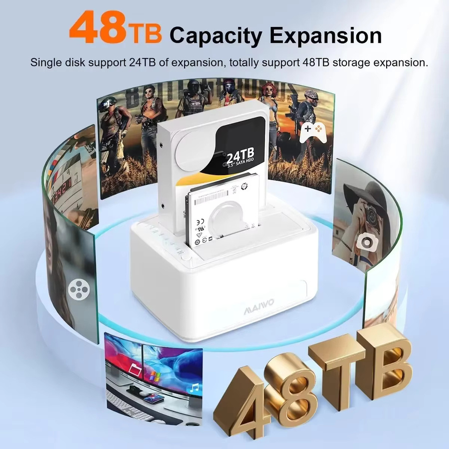 MAIWO HDD-Dockingstation SATA zu USB 3.0 Adapter für 2,5 und 3,5 Zoll SSD und HDD Festplatten, Farbe: Weiß - Bild 3