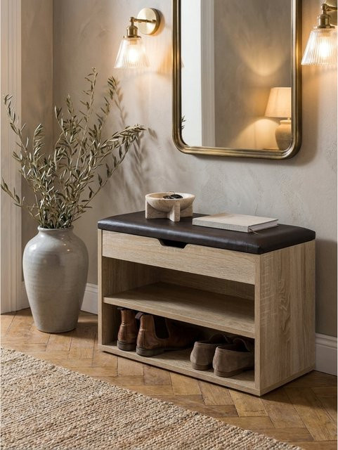 KADIMA DESIGN Schuhbank aus Holz mit gepolsterter Sitzfläche und Stauraum in Sonoma, B/T/H: 60 x 30 x 40 cm - Bild 1