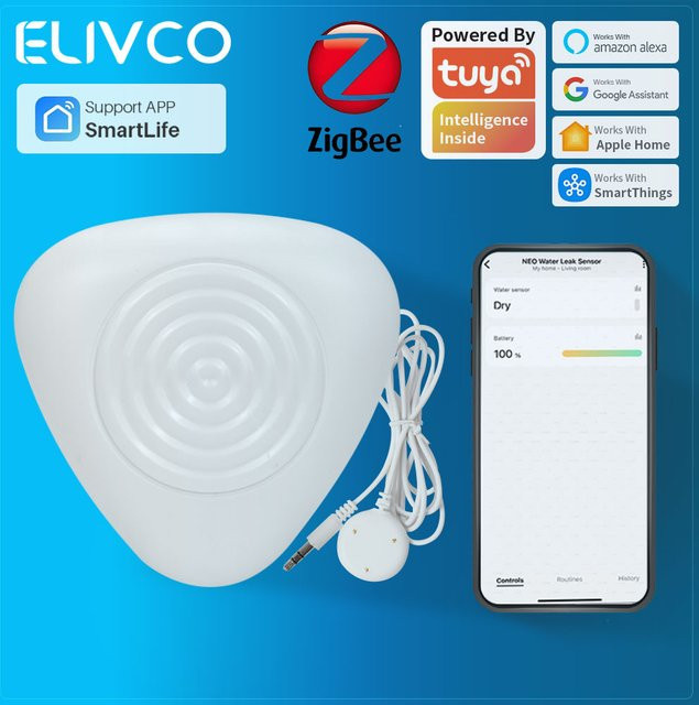 Tuya ZigBee 3.0 Wasserleck-Sensor und Überlauf-Detektor in Weiß, kompatibel mit Smart Life, HomeKit, Home Assistant und SmartThings - Bild 1