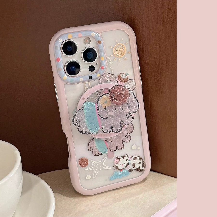 MUQGEW Magnetische iPhone Schutzhülle mit Koreanischem Cartoon Elefant Design, Stoßfeste Klare Acryl Handycase für iPhone 17 16 15 14 13 12 11 Pro Max, Transparent oder Pink - Bild 4