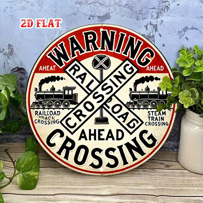 Potdemiel Vintage Railroad Crossing Sign Metall-Warndekoration in Rot/Schwarz - Bild 3