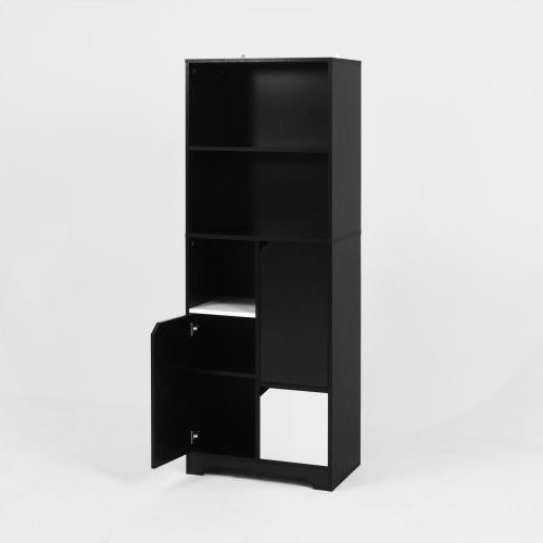 MUVOE Multifunktionale Bibliothek in Schwarz und Weiß mit offenen Regalen, Türen und Schubladen, H x B x T: 160 x 60 x 35 cm - Bild 1