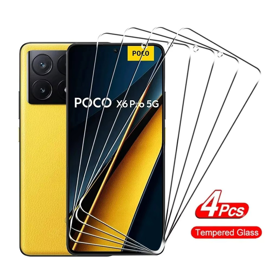 4 Stück Xiaomi Displayschutzfolien aus gehärtetem Glas, transparent, passend für POCO X7 X6 X5 X4 X3 F7 F6 F5 GT Pro sowie M6 M5 M3 Pro 5G C65 C40 - Bild 2