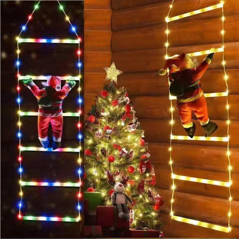 LINYILIGHT Weihnachtsdekoration Weihnachtsmann mit Kletterleiter und LED-Feenlampe, RGB Multicolour, USB-Anschluss, 8 Modi - Bild 2