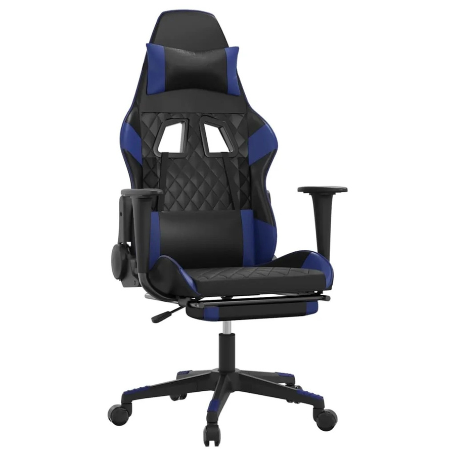 vidaXL Gaming-Stuhl Modell 3 in Schwarz & Blau aus Kunstleder mit Massagefunktion und Fußstütze - Bild 2