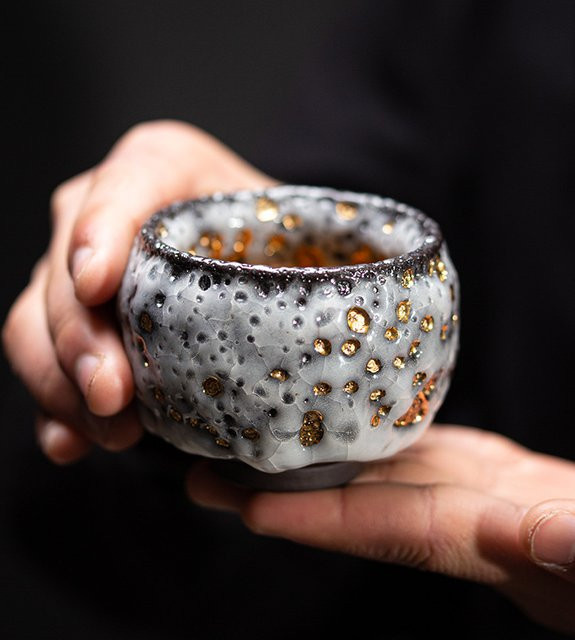 PINNY Keramik Tee Tasse Gilt Shino mit natürlichem Erz-Effekt, handgemachte Teeschale für Kung Fu Tee, Mehrfarbig - Bild 1
