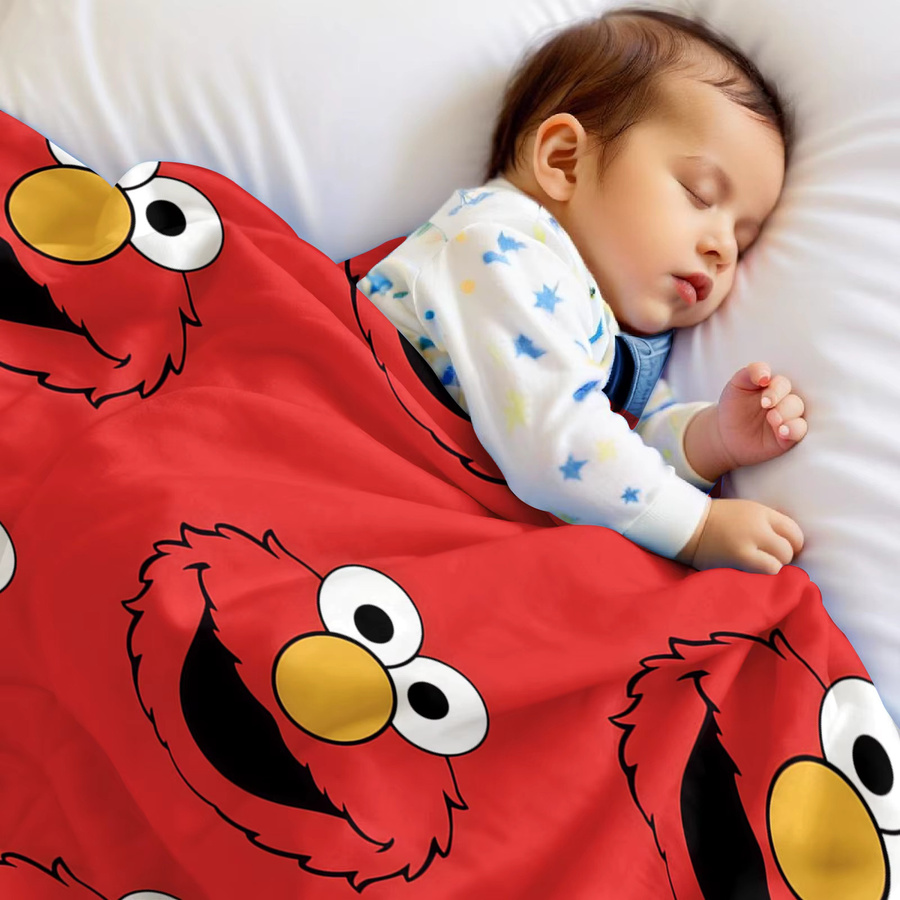 Beast Kingdom Elmo Cartoon Anime Flanelldecke mit Gesichtsmotiv, rote Kuscheldecke aus Polyester für Kinder, Sofa oder Bett - Bild 4