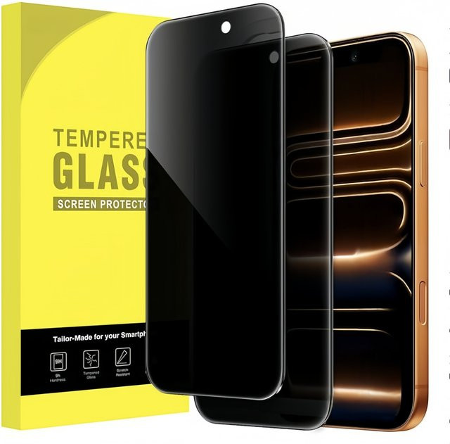 2 Stück Privacy Displayschutzfolie für Apple iPhone 17 Pro Max, iPhone 17 Pro, iPhone 17 und iPhone 17 Air, Anti-Spy Hartglasfolie mit vollständiger Abdeckung, transparent - Bild 1