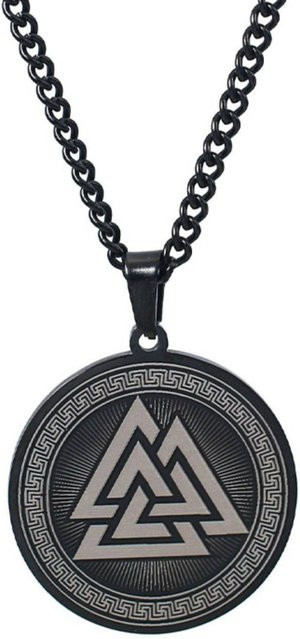 Anhänger Halskette Nordische Runen Valknut Symbol, Edelstahl, Schwarz, Unisex - Bild 1