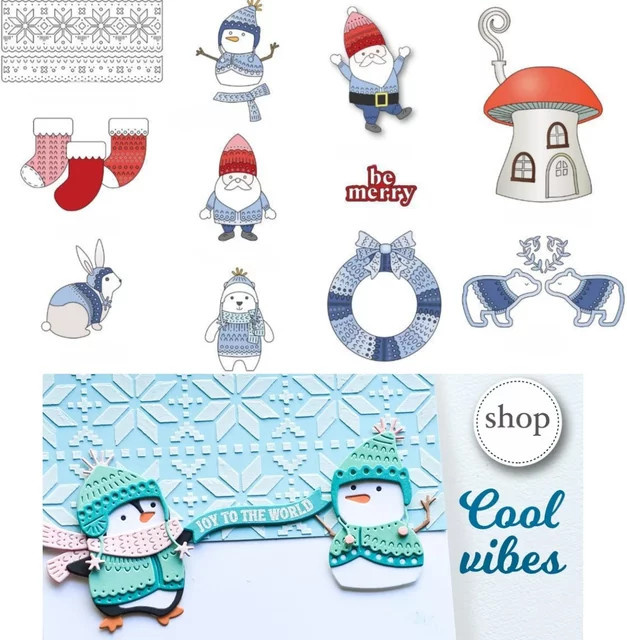 Metall-Stanzformen für Weihnachtsdekoration mit Motiven wie Weihnachtsmann, Pilzen und Schneeflocken für DIY-Bastelarbeiten und Scrapbooking, Mehrfarbig - Bild 1