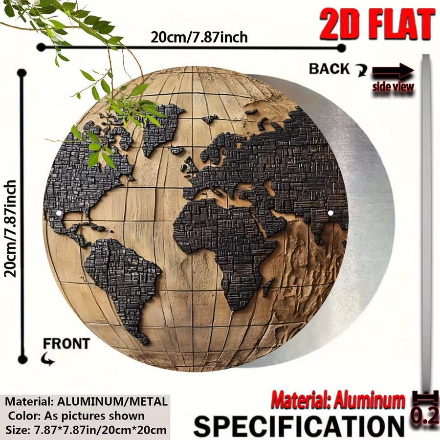 Potdemiel Rundes Metall-Aluminium-Schild Globus Karten Design Vintage Dekorationsschild Mehrfarbig Durchmesser: 20 cm - Bild 2