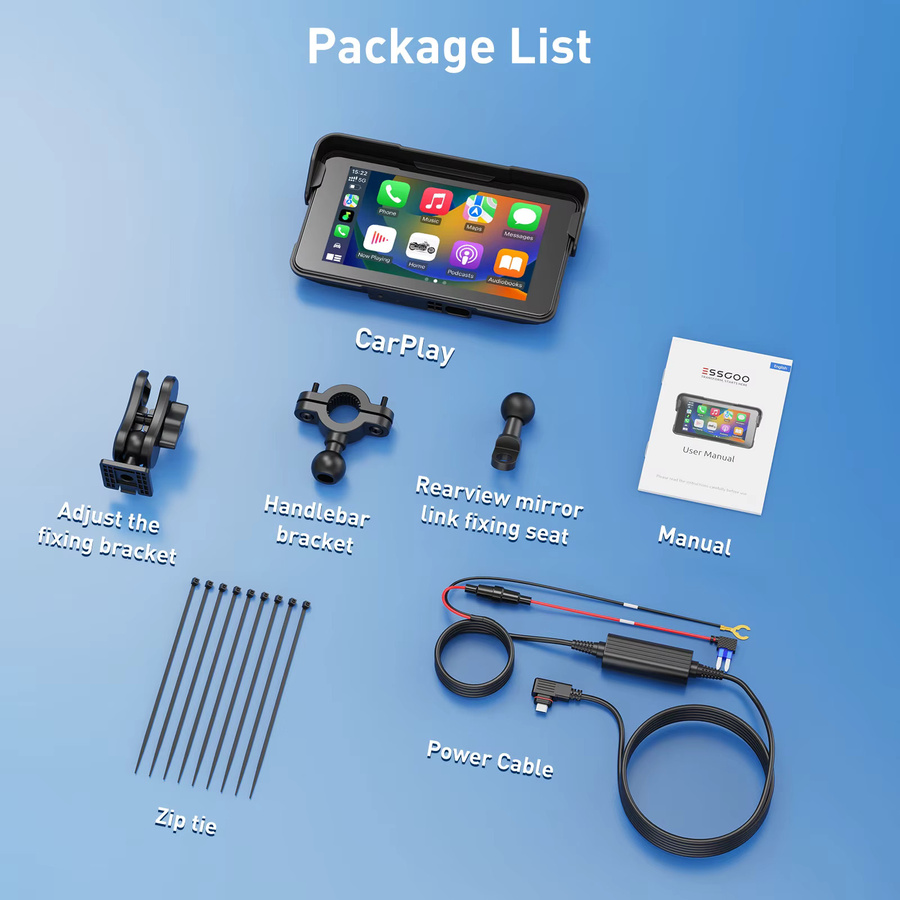 ESSGOO 5-Zoll Motorrad GPS-Navigationssystem mit Carplay und Android Auto, IP67 wasserdicht, Bluetooth, USB und TF, Schwarz - Bild 8