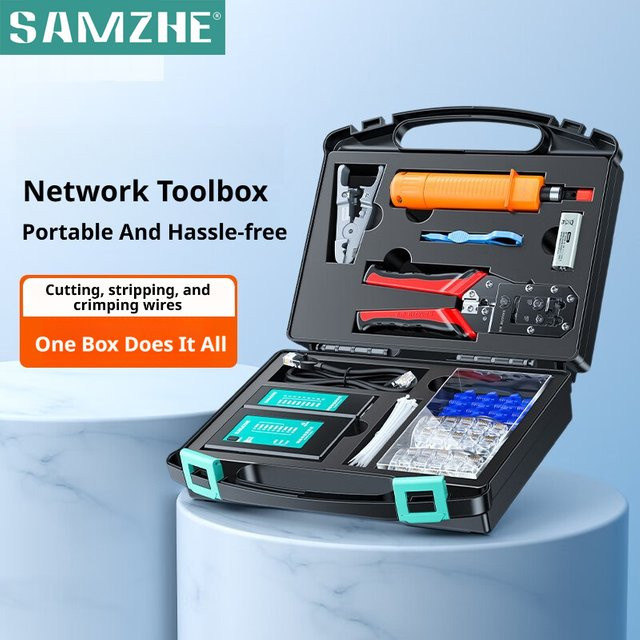 SAMZHE 11-in-1 Netzwerk-Werkzeugset für professionelle Ethernet- und Computer-Wartung mit LAN-Kabeltester und Crimpzange - Bild 1