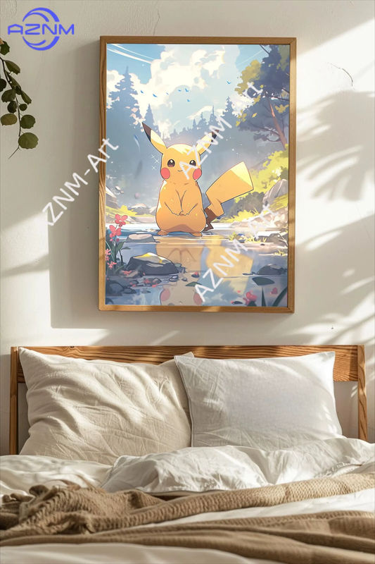 KAYOU Anime-Poster Pikachu in Naturlandschaft als Wandkunst im japanischen Kunststil, mehrfarbig, rechteckig, Wandmontage - Bild 3