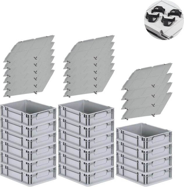 PROREGAL Spar Set mit 16 Eurobox Nextgen Economy inklusive Auflagedeckeln und 4 Schiebeschnappverschlüssen, Schwarz, H x B x T: 12 x 30 x 40 cm - Bild 1
