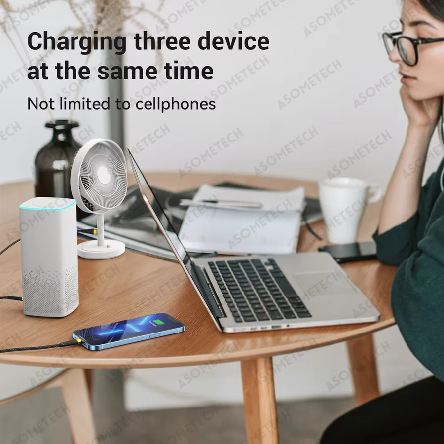 ASOMETECH 3-in-1 USB-Ladekabel mit 100 W und 6 A, Schwarz, kompatibel mit Micro-USB und USB-C für iPhone, Samsung und Huawei/Honor - Bild 5