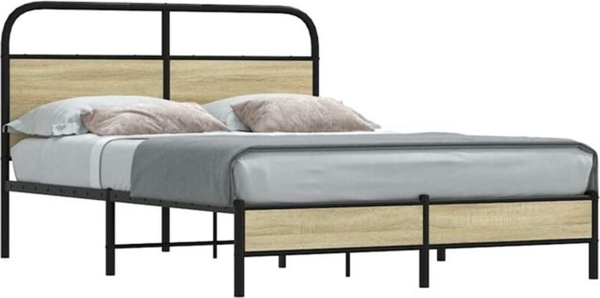 Bettgestell aus Holzwerkstoff und Stahl in Braun von vidaxl, B/T/H: 120 x 200 cm - Bild 1