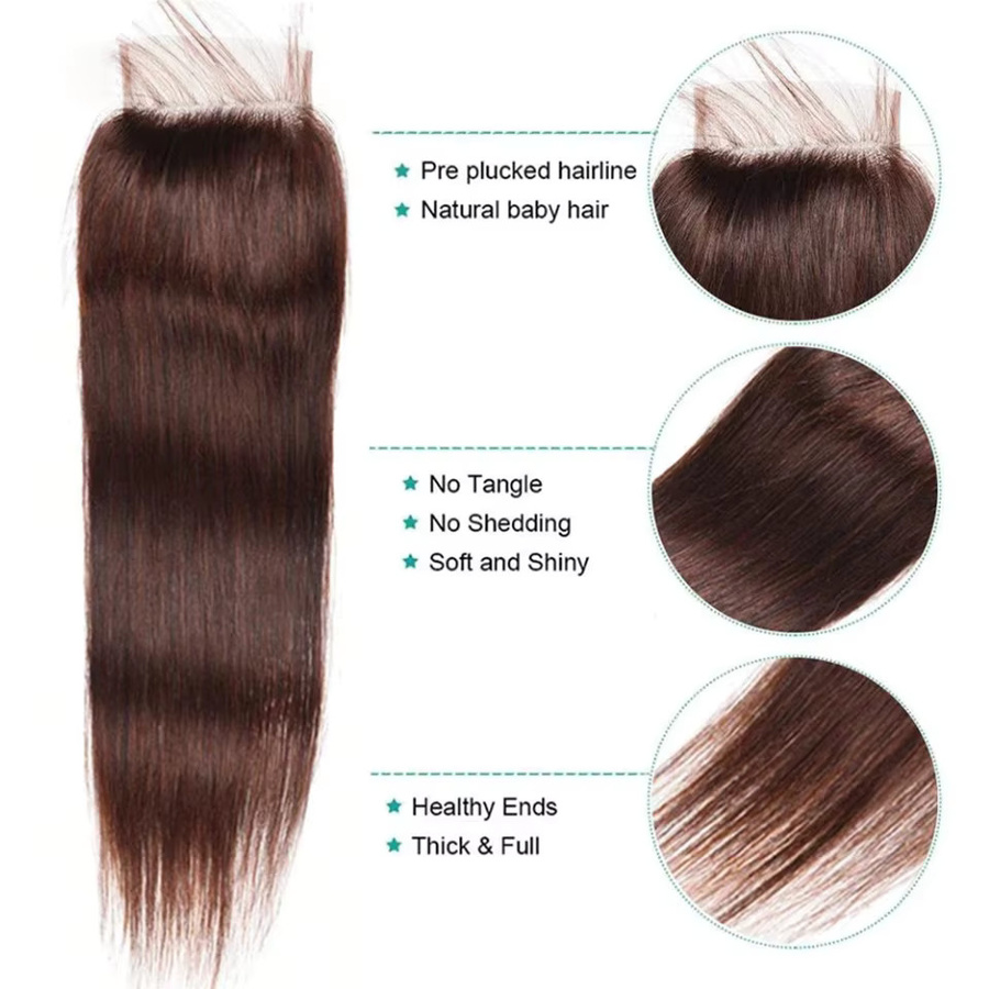 Baierte Lace Frontal Closure, Echthaar, schokoladenbraun, transparent - Bild 4