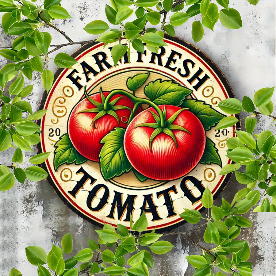 Runde Wanddekoration aus Metall von Potdemiel mit Tomaten-Illustration im Vintage-Stil, Durchmesser: 20,32 cm - Bild 2