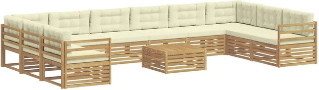 vidaXL Sofagarnitur aus Massivholz Akazie in Creme-weiß und Beige mit Latten-Design und Armlehnen - Bild 1