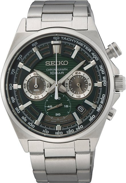 Seiko Chronograph, Quarz, Edelstahl, Grün, 41 mm, Herren - Bild 1
