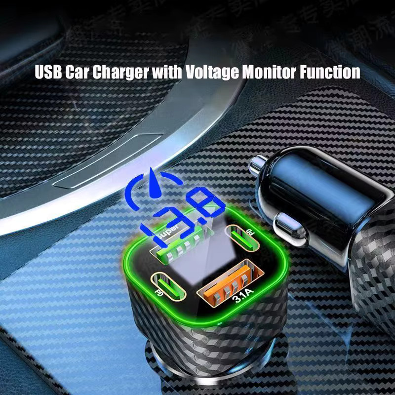 UYUXIO USB-C Auto-Handy-Ladegerät Dual PD 4-in-1 mit Spannungsanzeige, Superschneller Ladeadapter für iPhone, Xiaomi, Oppo, Vivo und Samsung, Schwarz - Bild 6