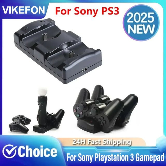 Sony Dual Ladegerät Dock für PS3 und PS3 Move Controller, vertikale USB Schnellladestation, Schwarz - Bild 1