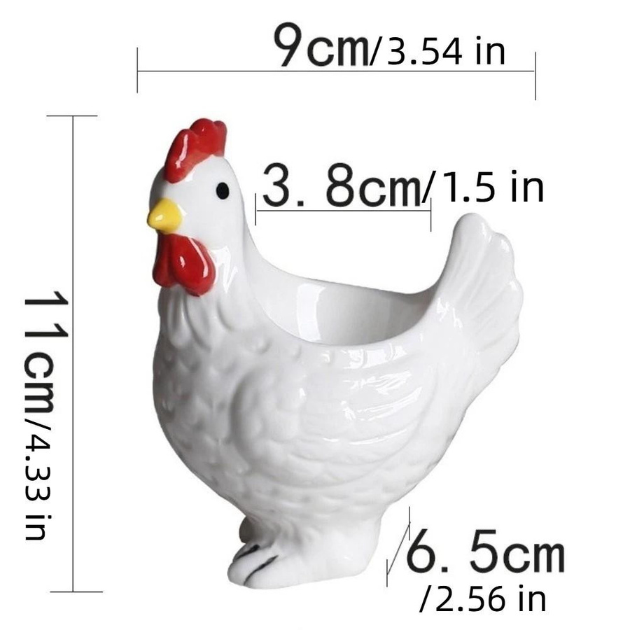 Tymrehtt Eierbecher aus Keramik in Hühnerform, braun und weiß, Bauernhaus-Dekor für gekochte Eier - Bild 5