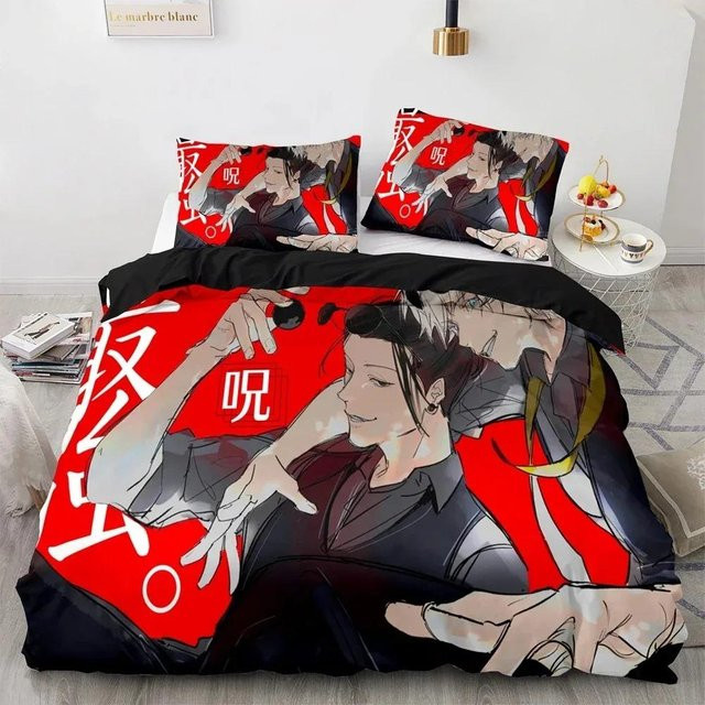 Jujutsu Kaisen Satoru Gojo Bettwäsche Set aus Mikrofaser mit Bettbezug und Kissenbezug, Farbe Rot, B/H: 70 x 133 cm - Bild 1