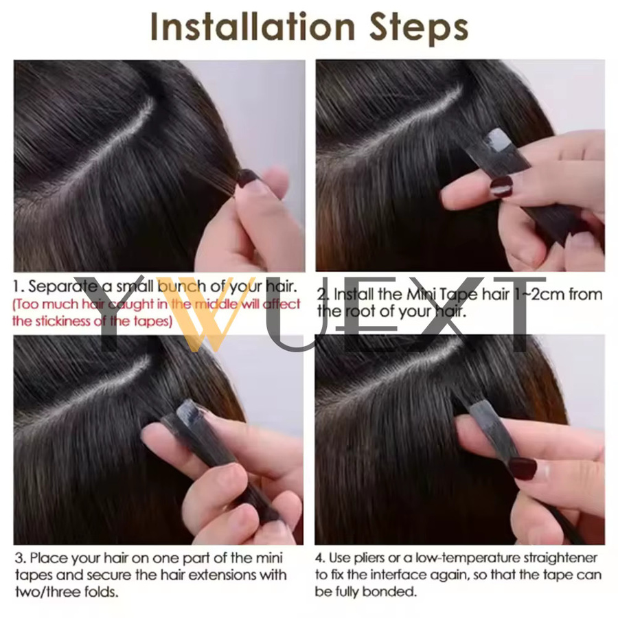 YWUEXT Mini-Tape-In-Haarverlängerungen aus Echthaar, Remy-Haar, 10 Stück - Bild 3