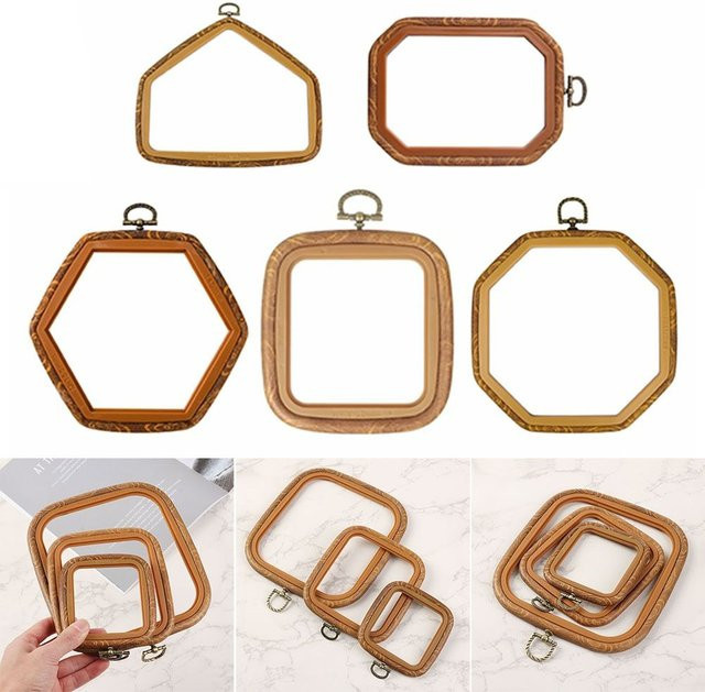Stickrahmen in Holzmaserung aus Kunststoff für DIY Stickerei und Nähen, Braun - Bild 1