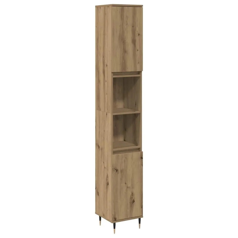 vidaXL Badschrank Artisan-Eiche in Braun mit Türen und offenen Regalen im industriellen Stil, B/T/H: 30 x 30 x 190 cm - Bild 2