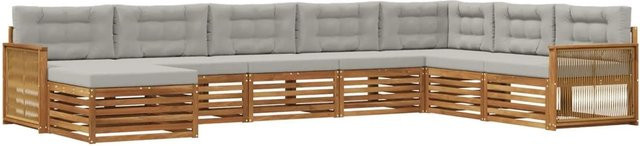 vidaXL Outdoor-Sofagarnitur L-Form aus Akazienholz mit 8 Kissen in Natur und Hellgrau - Bild 1