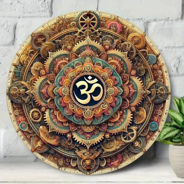 CIFBUY Minimalistisches Om Sanskrit Wandbild aus Holz, Rund, Multicolour, Durchmesser: 20 cm - Bild 1