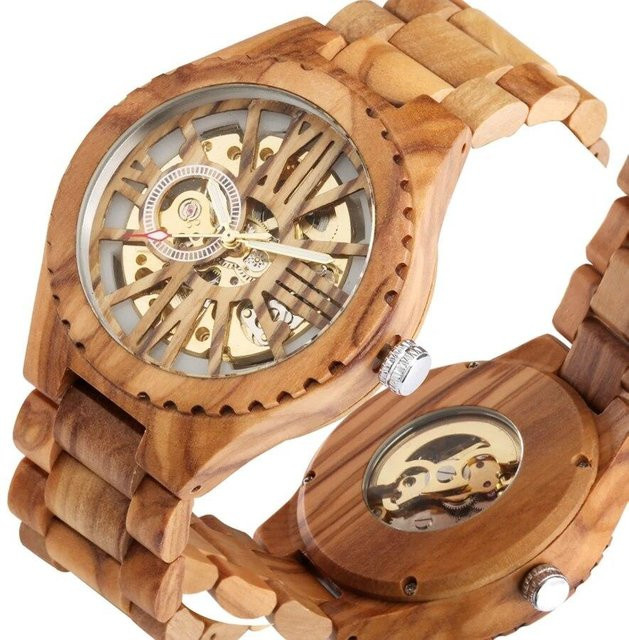 YISUYA Herrenarmbanduhr, Automatik, Kirschholz, beige, Rund - Bild 1