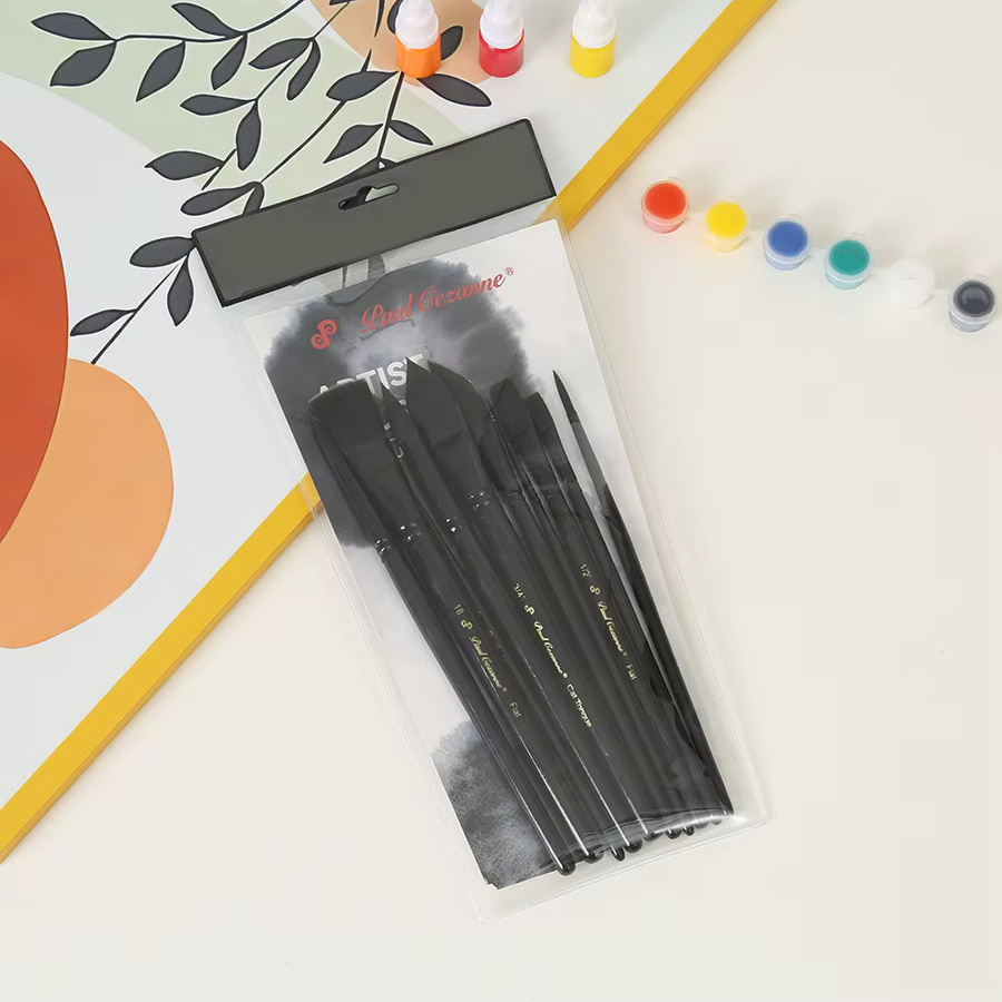 10-teiliges Malpinsel-Set mit Holzgriff und Nylonborsten für Aquarell, Öl und Acryl in Schwarz - Bild 4