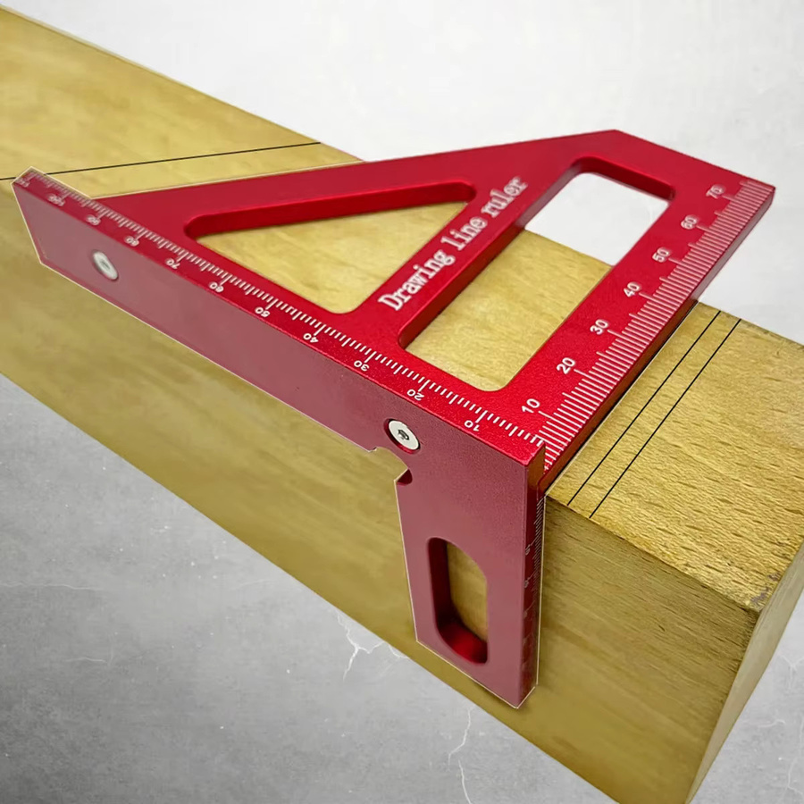FNICEL Aluminium-Mehrwinkel-Messlineal in Rot als quadratischer Winkelmesser für die Holzbearbeitung mit 45° und 90° Winkeln - Bild 5