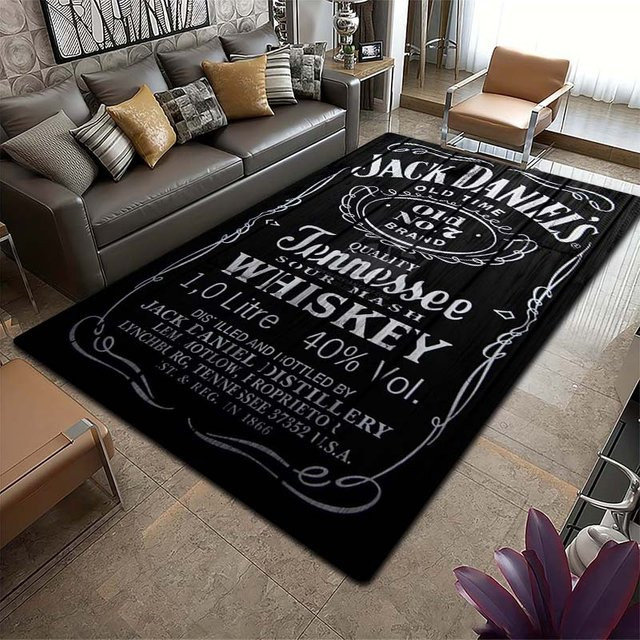 LjqOne Bedruckter Teppich J-Jack D-Daniels in Schwarz, Anti-Rutsch und Waschbar, B/T: 130 x 90 cm - Bild 1