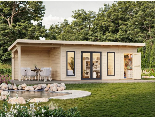 Palmako Gartenhaus Aurelia aus Fichtenholz mit Pultdach in Natur und Braun, B/T: 889 x 300 cm - Bild 1