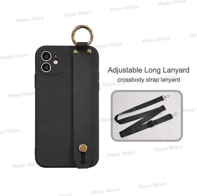 Luxus Crossbody Handyhülle mit Handgelenkriemen und Halskette Lanyard für Apple iPhone 17 16 15 14 13 12 Pro Max Plus in Schwarz von Rui Di - Bild 1