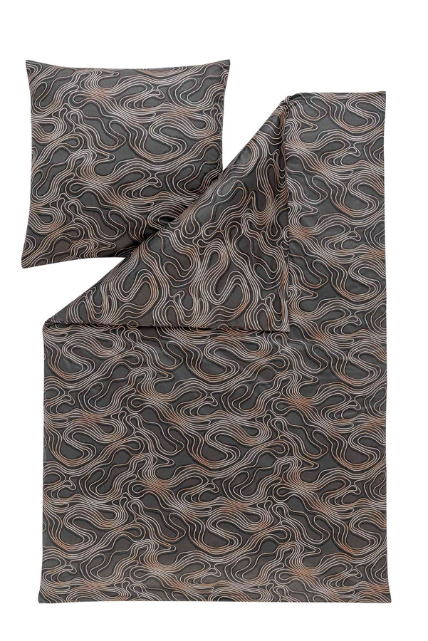 Estella Mako Jersey Bettwäsche Marico Linien Anthrazit Braun mit Deckenbezug und Kissenbezug B/H: 135 x 200 cm und 80 x 80 cm - Bild 1