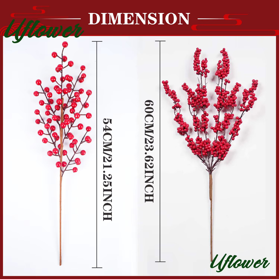 Uflower Künstliche rote Beerenzweige für Tischdekoration, Hochzeit, Weihnachten und DIY Basteldekoration - Bild 4