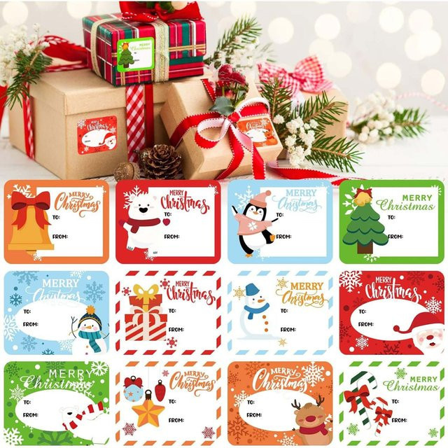 TYFYO 120 Stück Weihnachtsanhänger in Multicolour mit 27 Designs als dekorative Geschenkaufkleber aus Papier - Bild 1