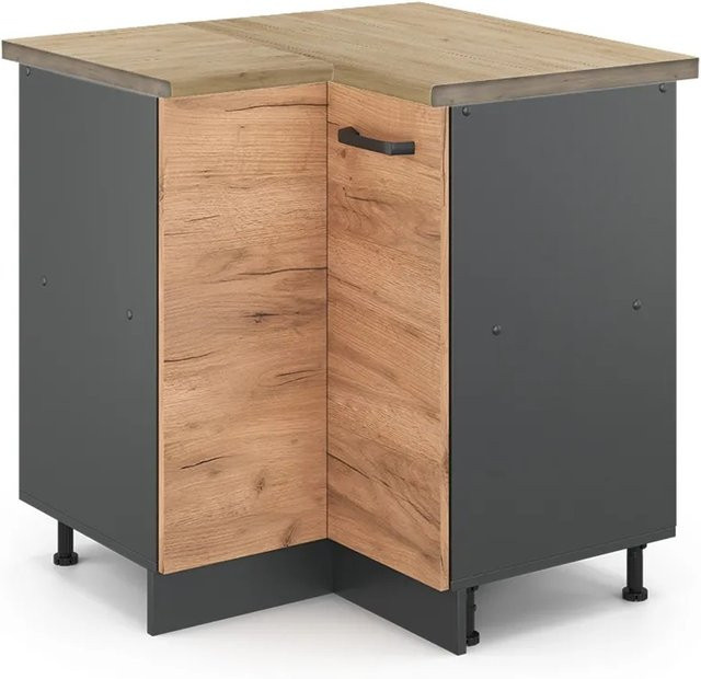Vicco Eckunterschrank R-Line Goldkraft Eiche/Anthrazit, B/T/H: 75,6 x 60,0 x 81,6 cm - Bild 1
