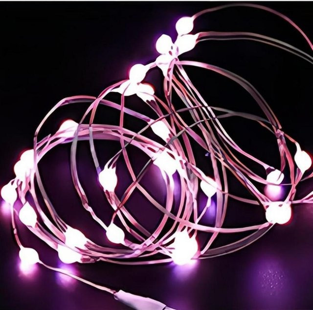 OuuZuu LED String Lichterkette aus Kupferdraht in Rosa mit Batterie für Weihnachten, Hochzeit und Party, wasserdicht - Bild 1