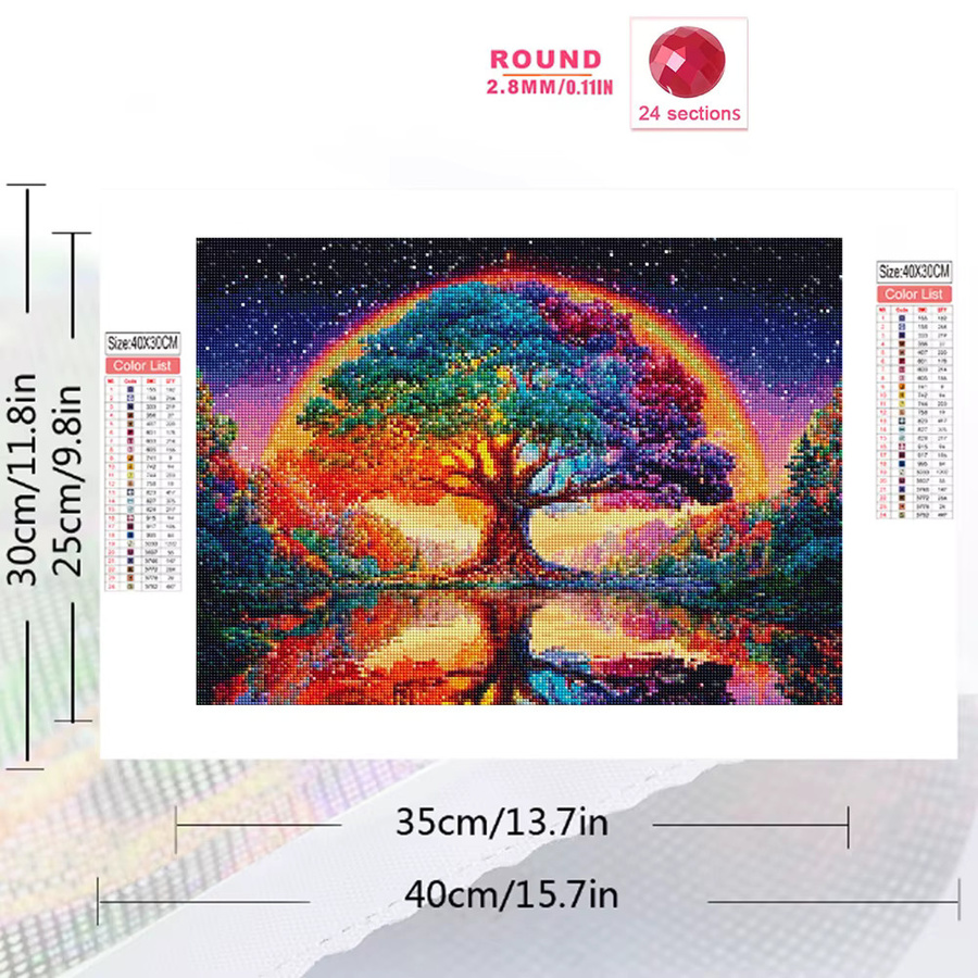 Momoart Diamantmalerei Abstrakte Landschaft mit Baum und Fluss, DIY Mosaik Set in Multicolour, B/H: 20 x 30 cm - Bild 2