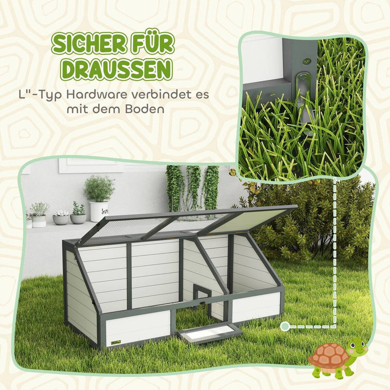 PawHut Schildkrötenhaus aus Holz in Weiß mit zwei Haupthäusern und aufklappbarer Oberseite, Outdoor Reptiliengehege für Kleintiere und Kaninchen, B/T/H: 120 x 55 x 50 cm - Bild 4