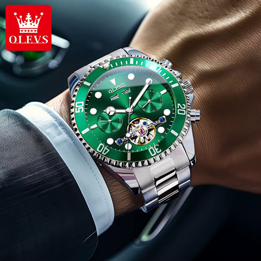 OLEVS Armbanduhr Automatik, Edelstahl, Grün, Gold, Herren - Bild 4