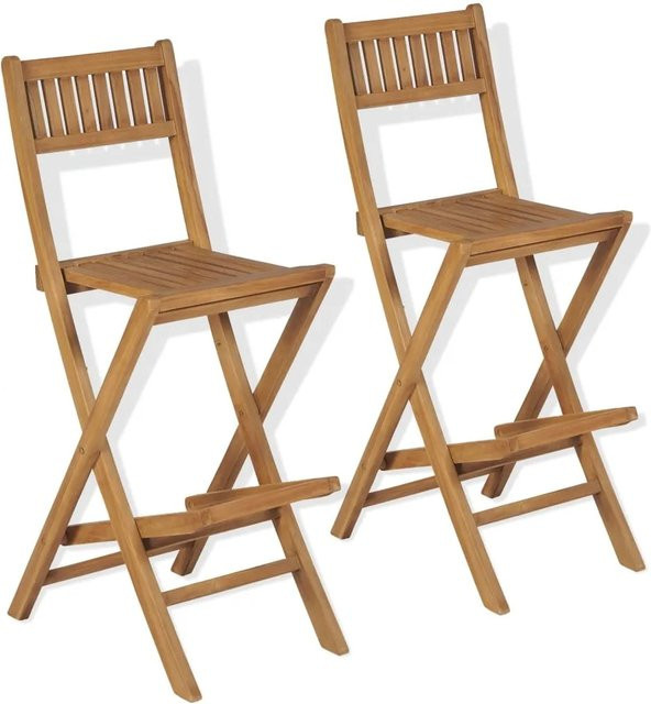 vidaXL Set 2 Stück Klappbare Garten-Barhocker aus Teakholz in Braun, Höhe: 114 cm, Breite: 39,5 cm, Tiefe: 34 cm - Bild 1