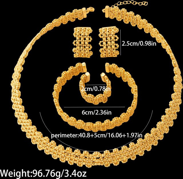 YM Schmuck-Set, Halskette, Ohrringe, Armband, Ring, Gold, Klassisch - Bild 1